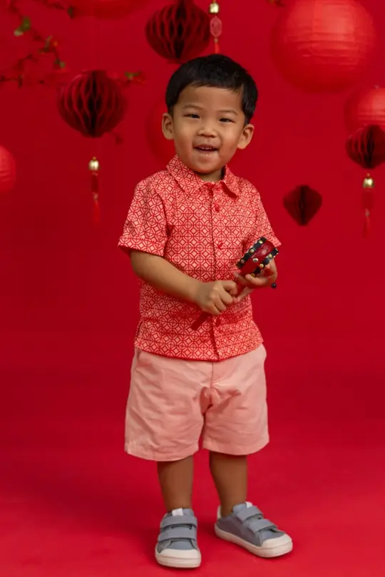 Little Man Shirt - Peach Red Mosaic