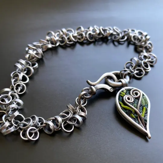 Leaf and Fiddlehead Bracelet (Removable Charm)