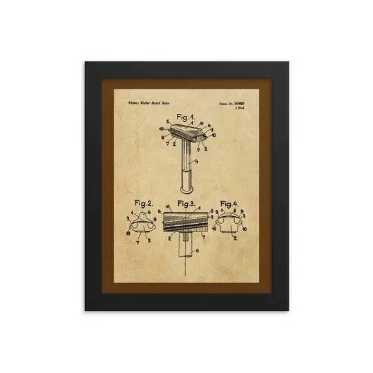 Vintage Walbusch Slant Razor Patent Drawing Framed Print