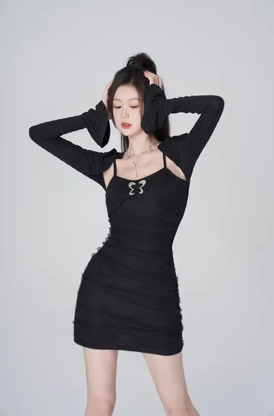 Pure desire style sexy hot girl dress suit black suspenders hip skirt women R4182