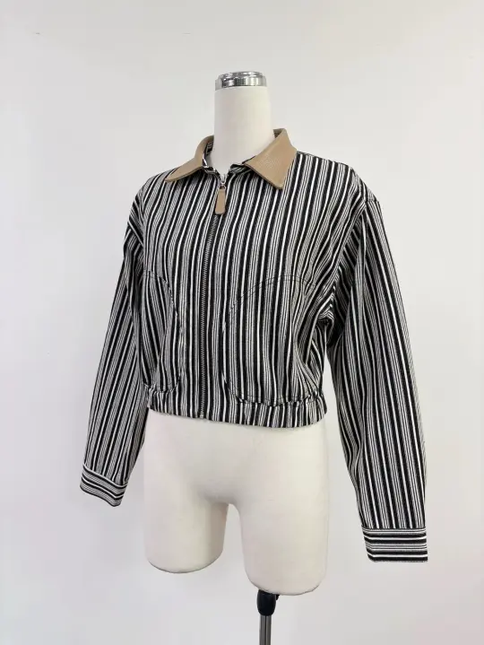 SAMPLE #398 - S Stripe Canvas Zip Jacket - Black Stripe