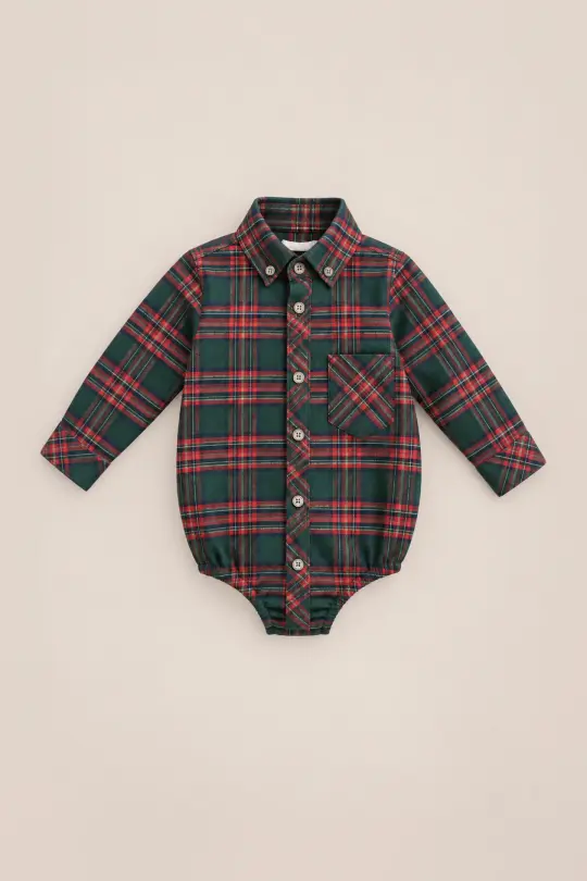 Baby Boys John Romper in Evergreen Plaid
