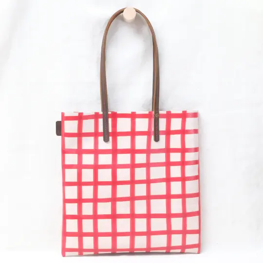 Grid Soft Tote red and brown