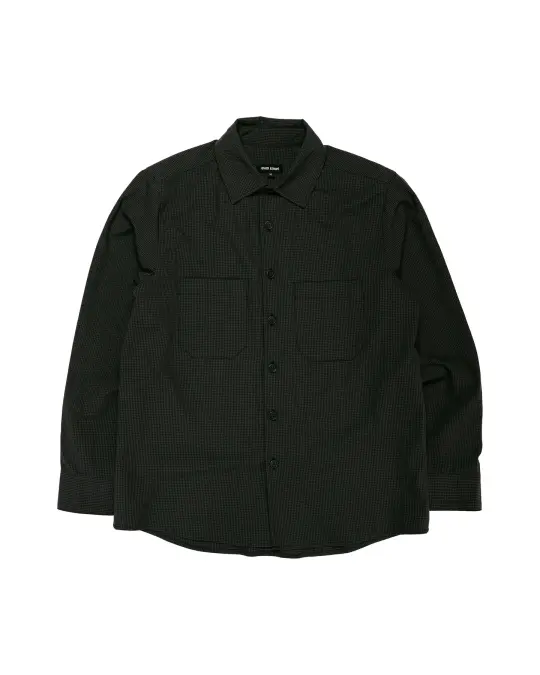 evan kinori Two Pocket Shirt Worsted Wool Check Olive/Black