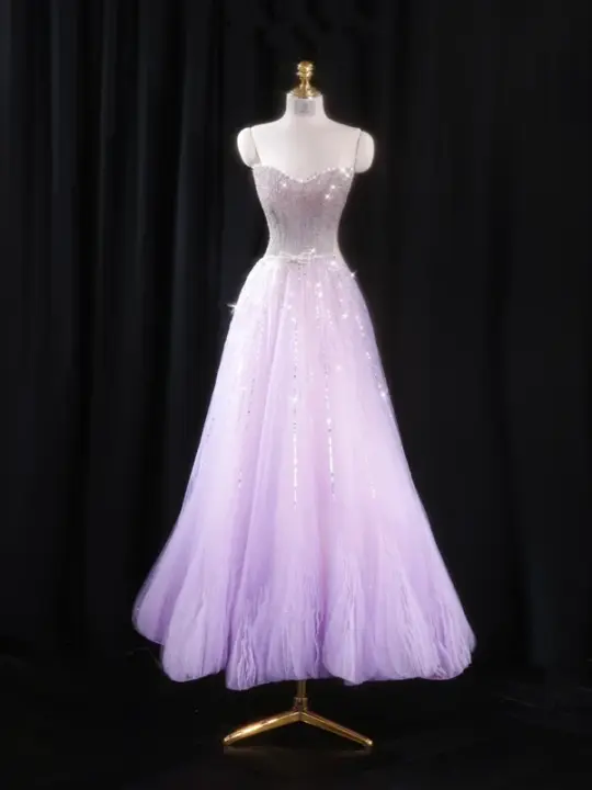 Light purple strapless fitted long ball gown R8925