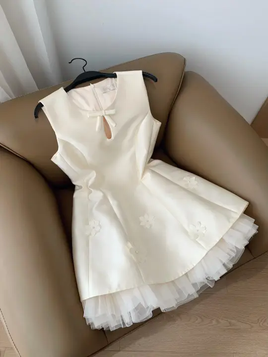 White satin neckline hollow design waist slim A-line skirt short skirt homecoming dress R4207