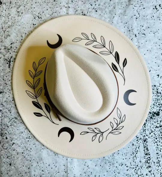 Cream Fern Moon Vegan Felt XL Wide Brim Hat