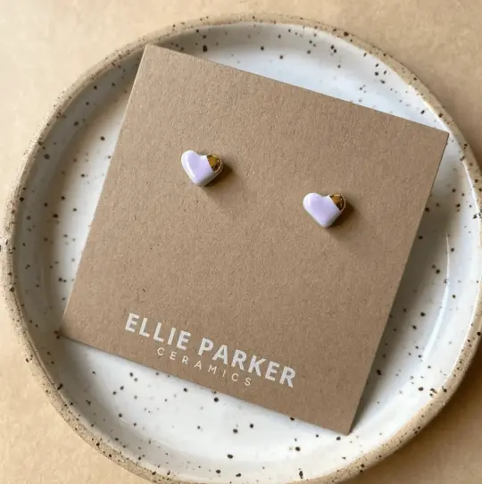 Lilac Heart Stud Earrings | Ellie Parker Ceramics