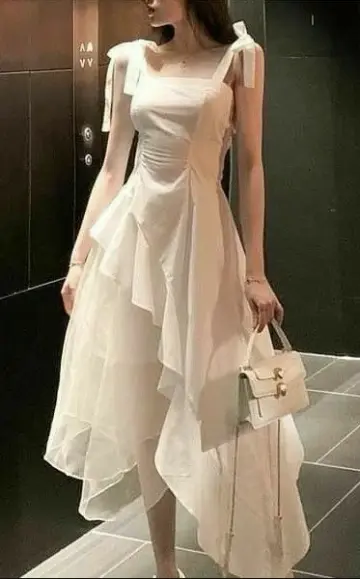 Gentle Ruffled Flowy Prom Gown White Women's Maxi Evening Dress Party Dress RS2816