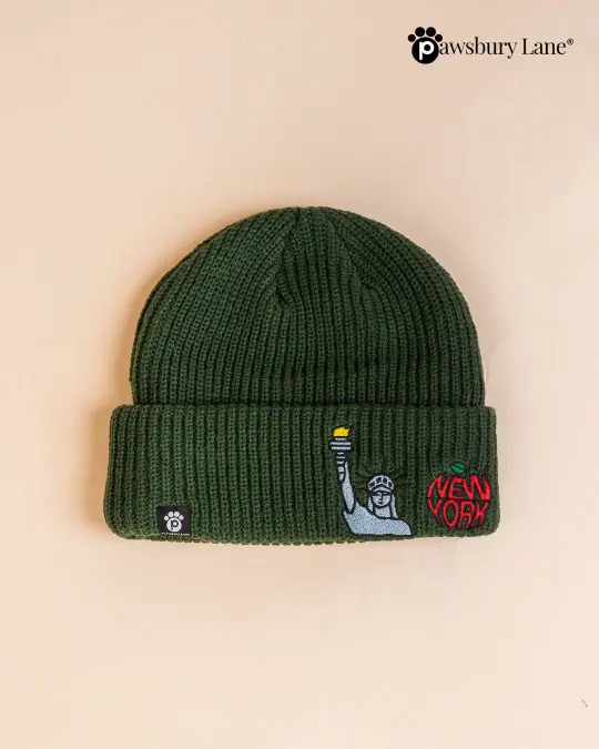 NYC Embroidered Knit Beanie – Apple & Liberty  (Green)