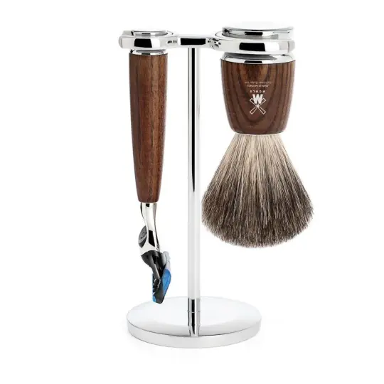 MÜHLE RYTMO 3 Pc. Shaving Set, Pure Badger Brush & Gillette® Fusion™ Razor, Steamed Ash