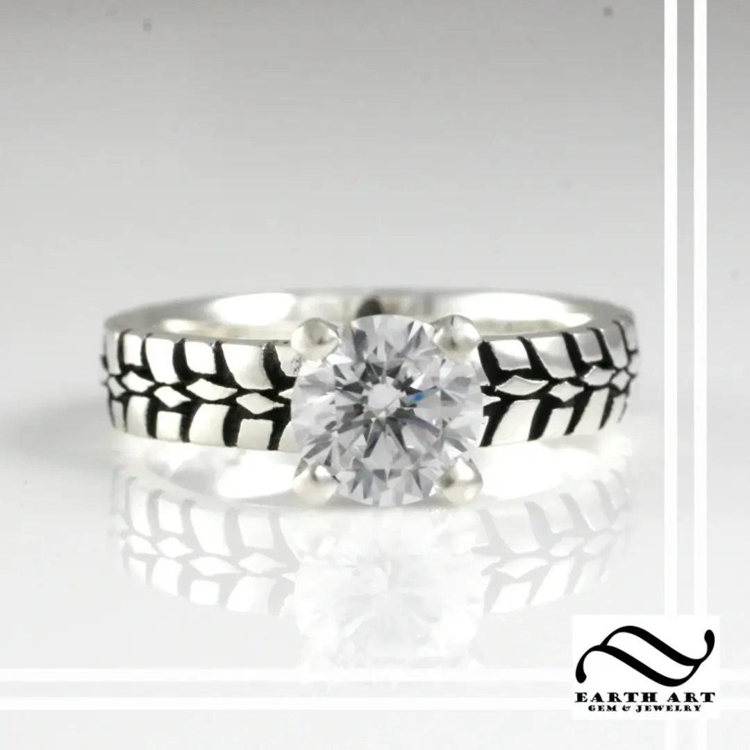 Ladies Tire Tread Solitaire Engagement Ring