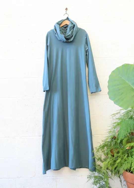 SALE -  Chunky Cowl Pencil Long Dress / 3XL / MED Stretch / Seafoam / (196)