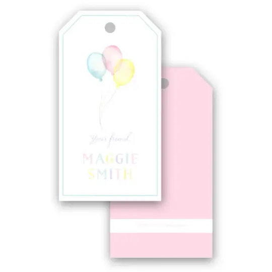 Watercolor Girl's Rainbow Balloon Gift Tag