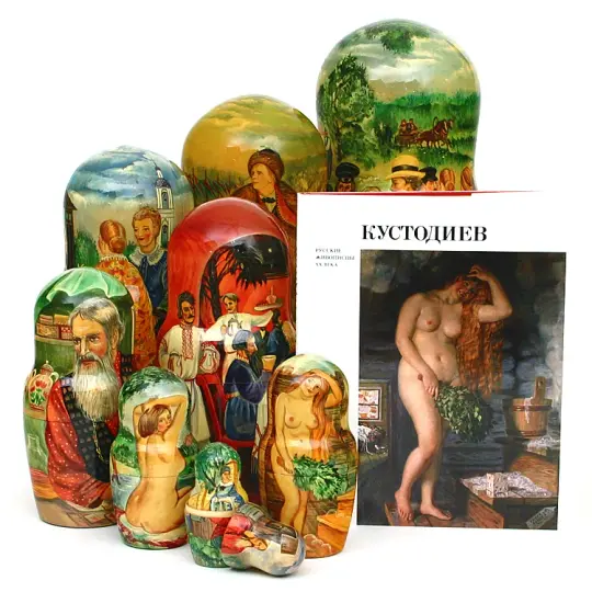 30 pcs. Boris Kustodiev Paintings Matryoshka and Book Set