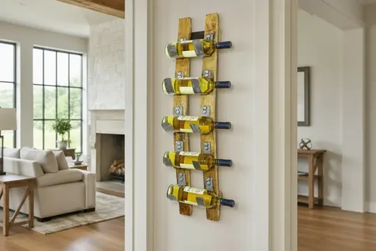 Whiskey & Wine Barrel Stave Wall Rack — 5-Bottle Display, Reclaimed Oak