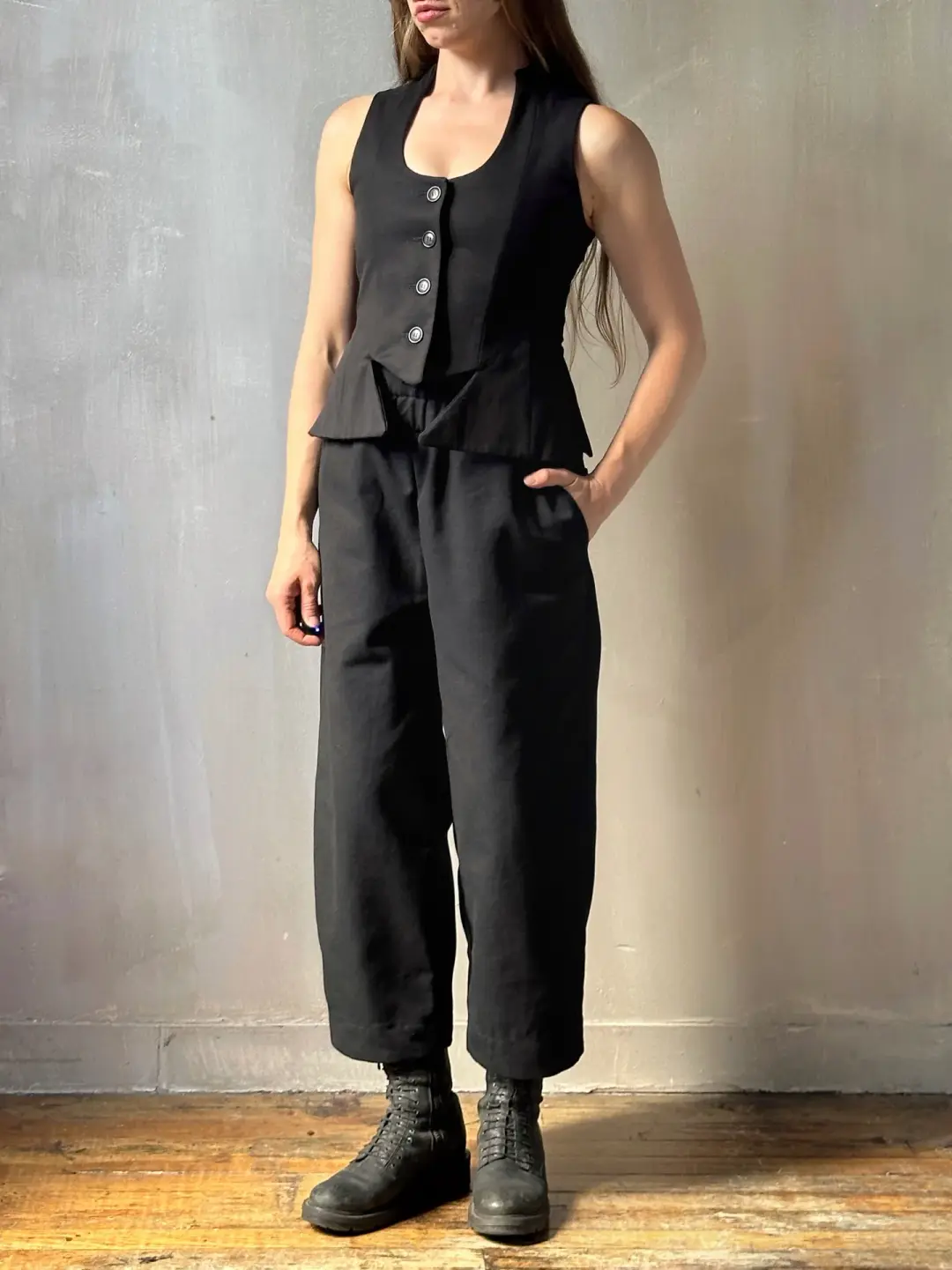 FW25: Double Waistband Barrel Trouser in Black Canvas (Pre-Order)