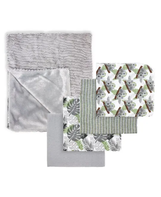 Tendertyme Baby Boys and Baby Girls Tropical Islands 5 Piece Baby Blanket Gift Set, Gray