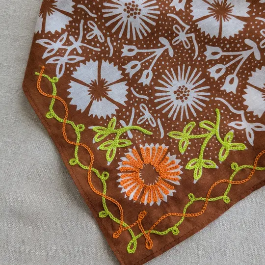 Embroidered Cotton Bandana | Aster - Tobacco