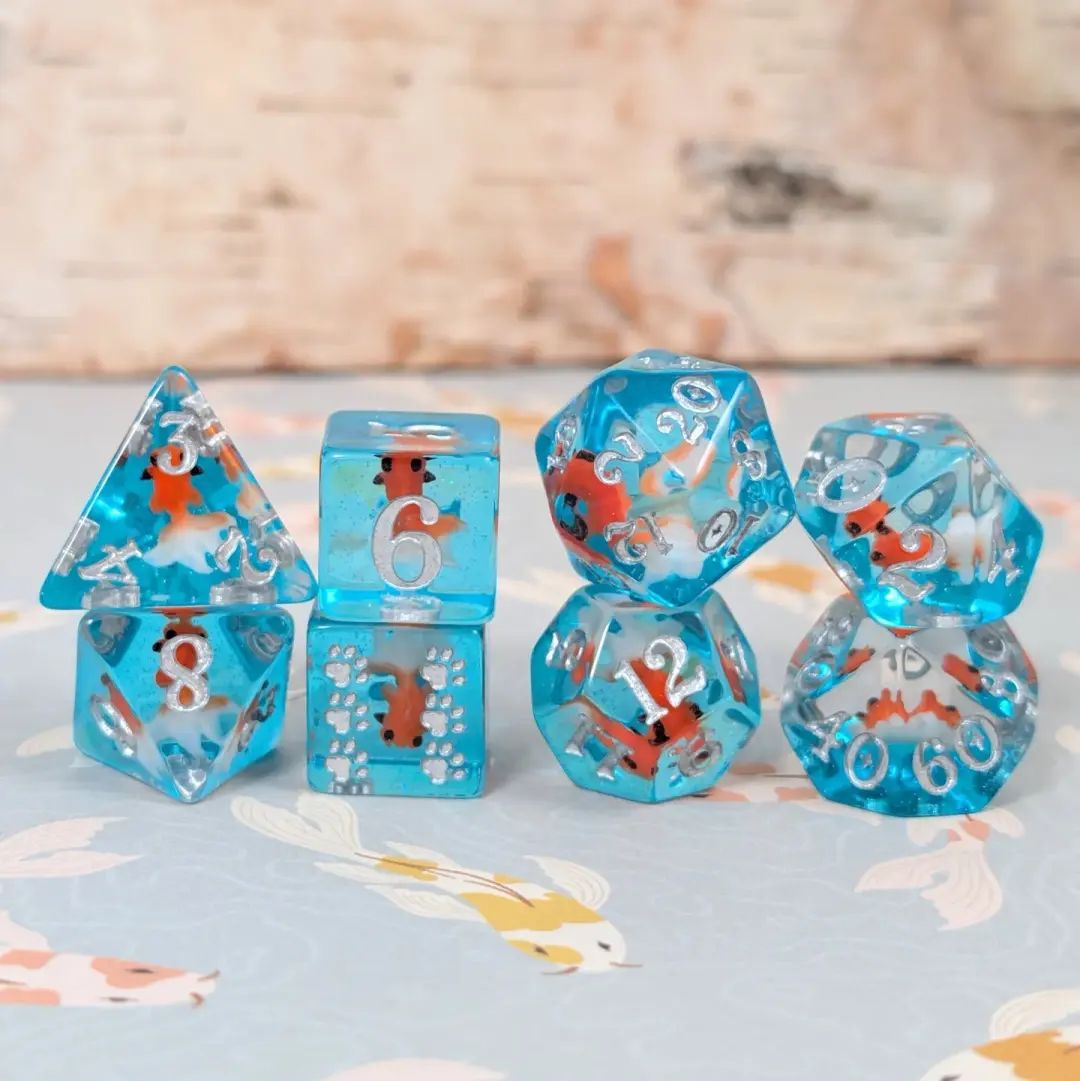 Goldfish Resin Dice Set – 8pc Animal Dice with Paw D6