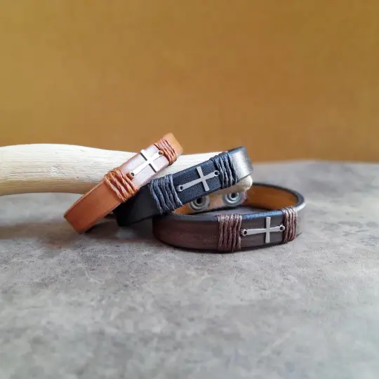 The Subtle Cross Bracelet | Minimalist Leather Cuff with Silver Cross