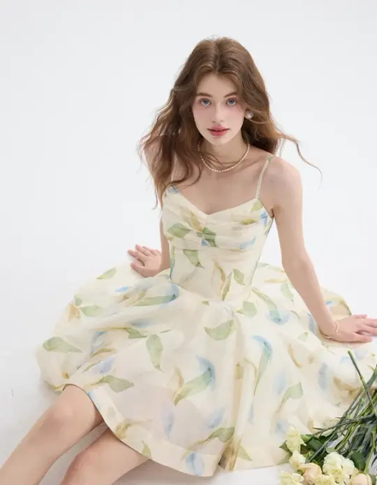 Floral suspender dress summer wear short skirt R2695