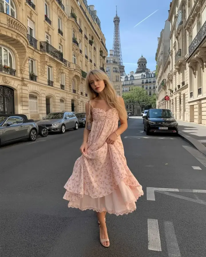 Floral Chiffon Women's Prom Gown Blush Pink Waist Fitted Maxi Evening Dress Birthday Dress — Fall Outfit 2026 New  RS3392
