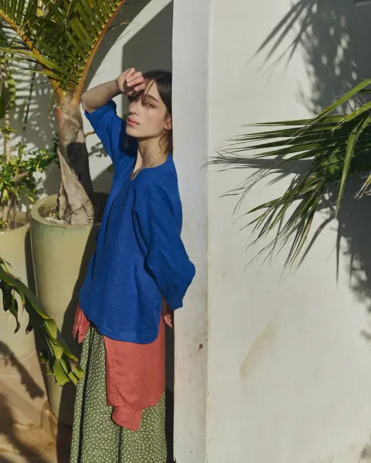 OLD LONDON round neck oversized linen top