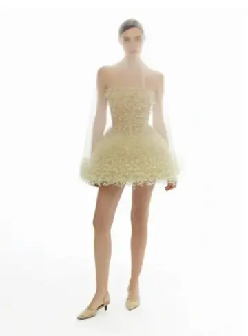 Yellow flower tube top waist slim fit puffy princess skirt homecoming dress R4769