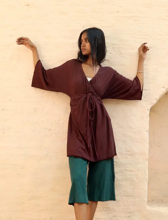 Drawstring Wrap Kimono Tunic
