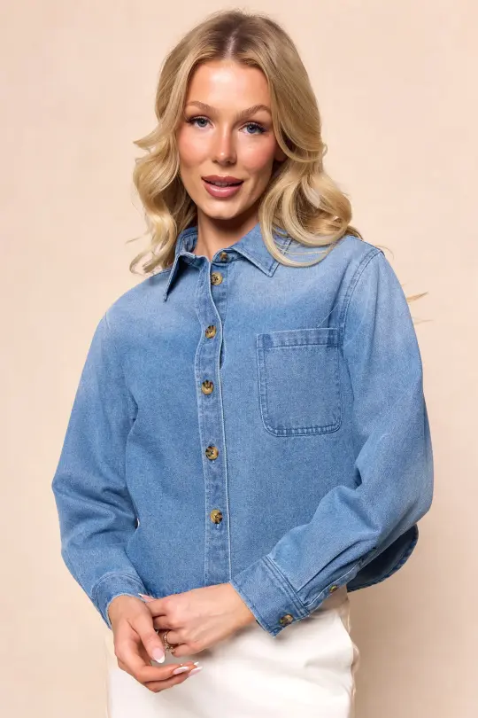 Caroline Top in Light Wash Denim