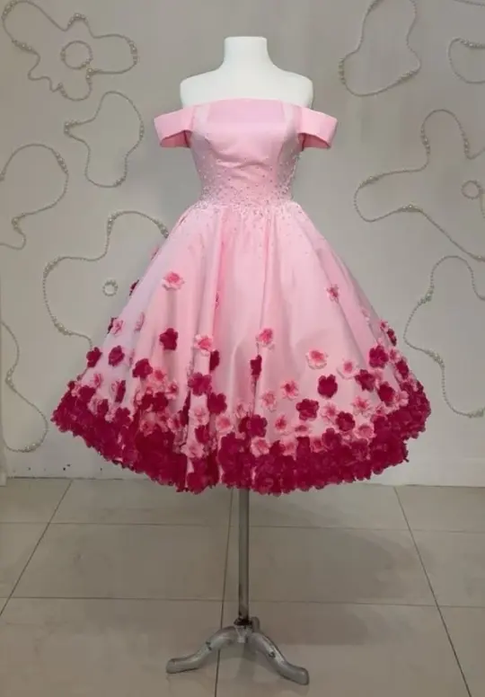Applique Hazy Floral Homecoming Dress , Pink Women's Short Prom Dress Birthday Dress RS2188