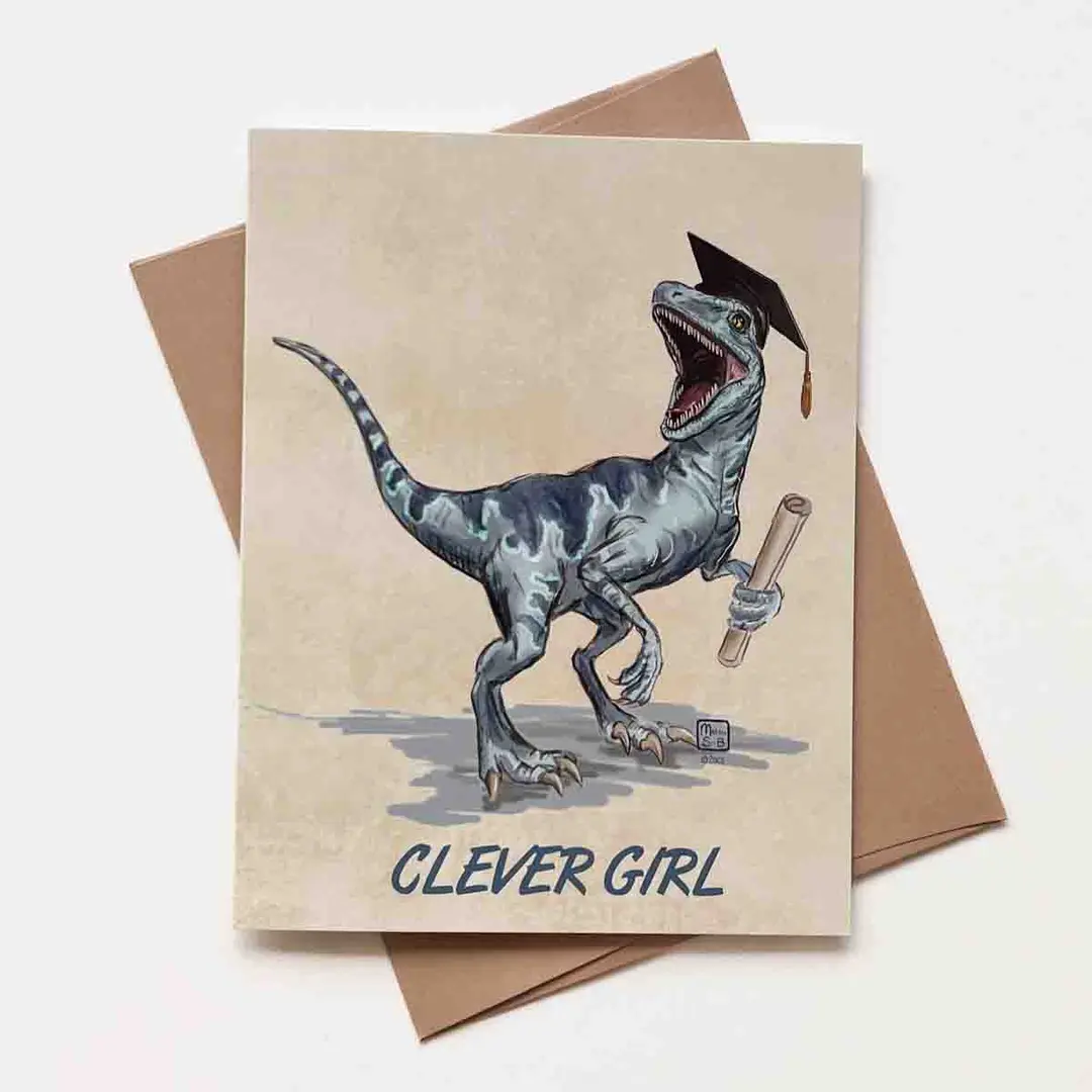 Clever Girl Velociraptor Graduation Card, Wholesale 6 Pack