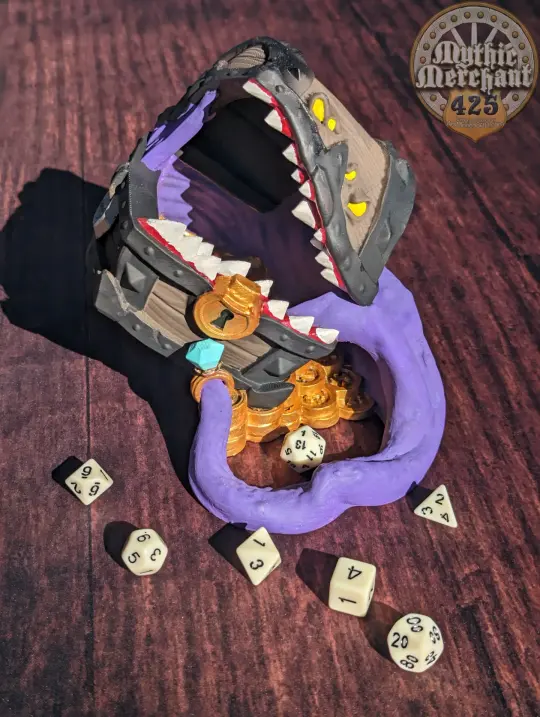 Mimic Treasure Chest 3D Printed Dice Tower - Mythic Mugs Collection by Ars Moriendi 3D| Dice Tray | D20 Dice Vault - Unleash the Mimic Magic