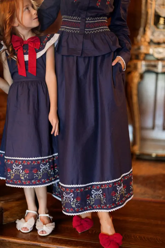 Bluebell Skirt in Sapphire Rosette Embroidery