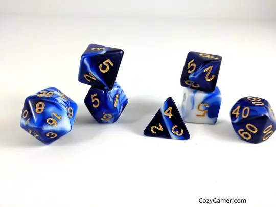 Force Field Dice Set – 7-Piece Blue White Opaque Marbled Acrylic DnD Dice