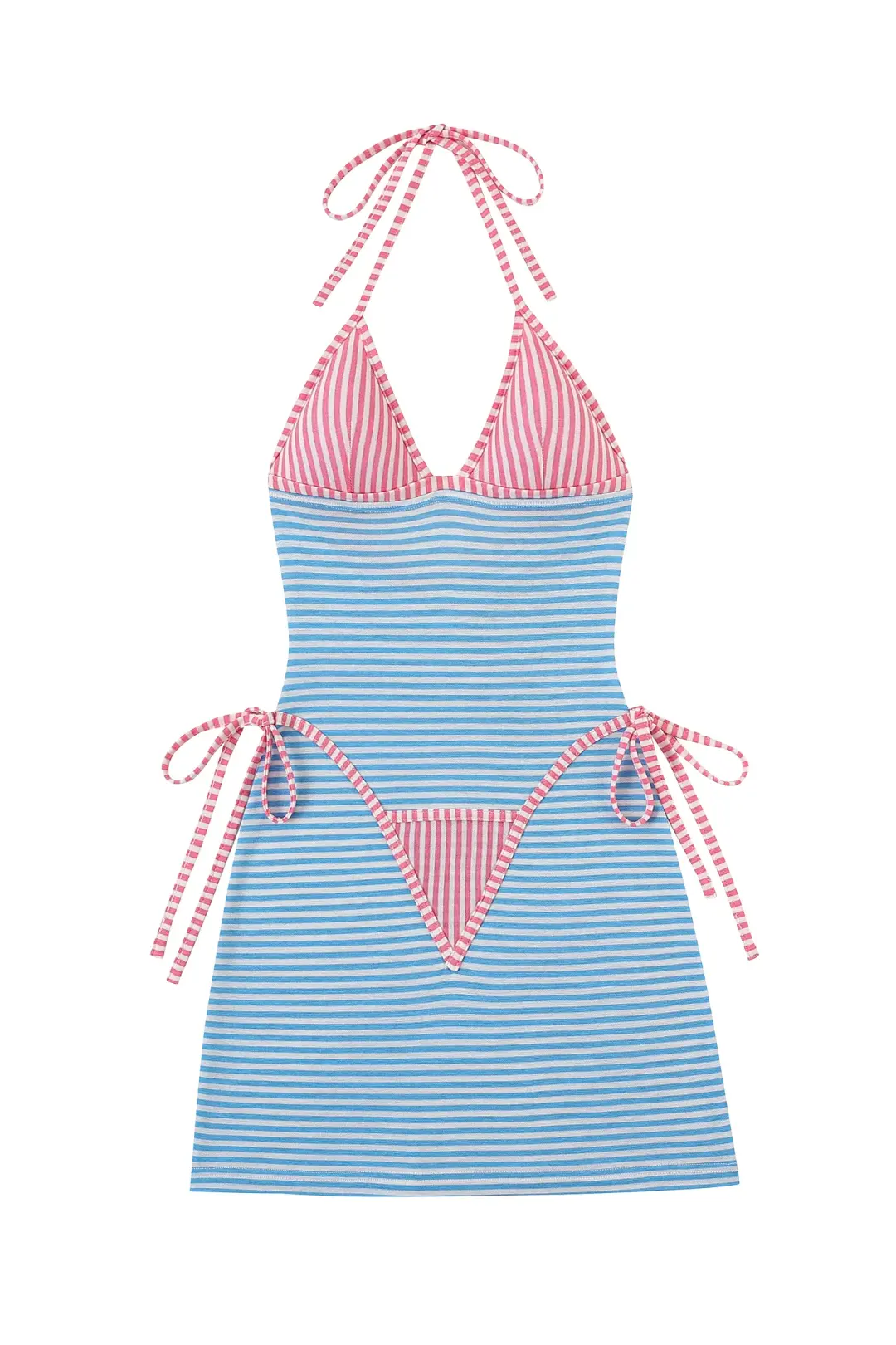 Bikini Bod Wool Blend Stripe Halter Dress Candy Necklace