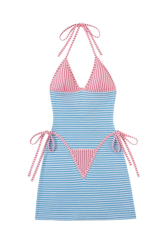 Bikini Bod Wool Blend Stripe Halter Dress Candy Necklace