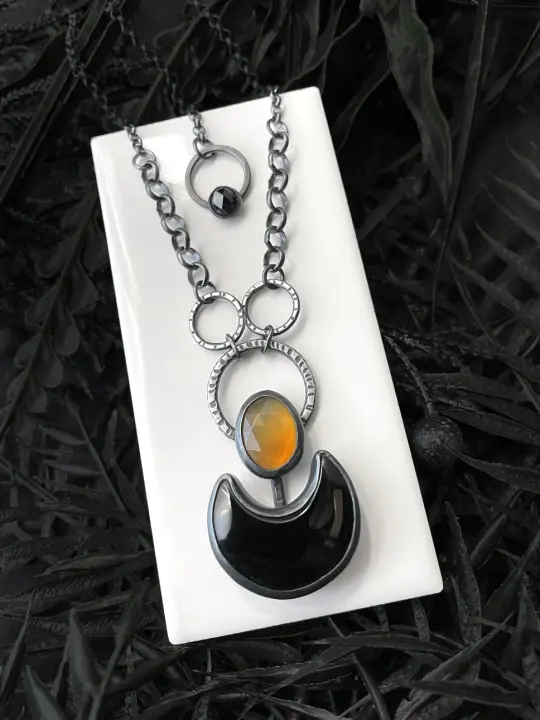 Moon Talisman with Montana Agate and Black Onyx
