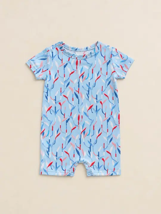 Short-sleeve Romper - Blue Lucky Bamboo