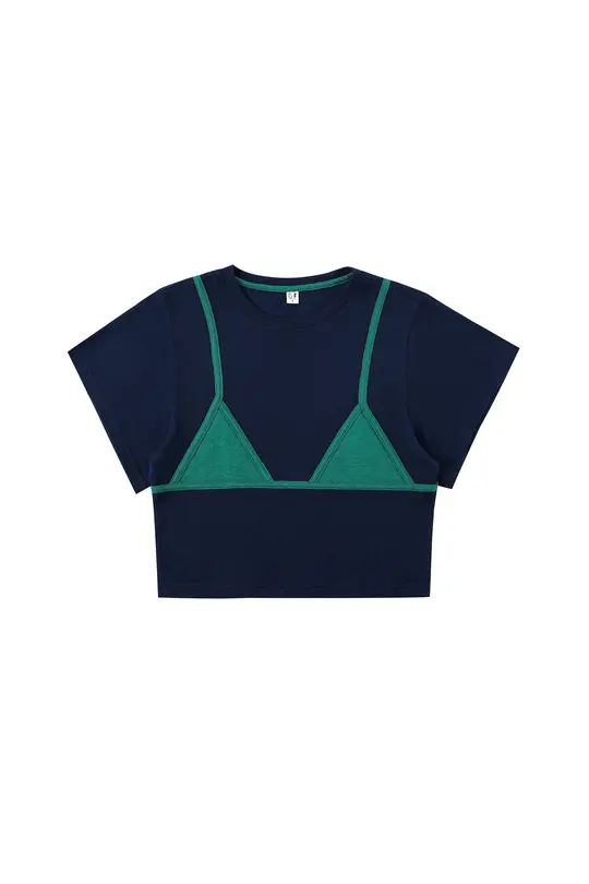 1 left - Bikini Bod Wool Blend Tommy Tee Navy/Green