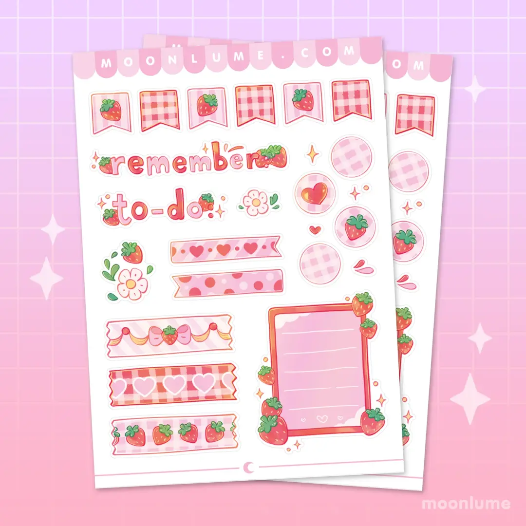 Strawberry planner stickers - matte vinyl sticker sheet
