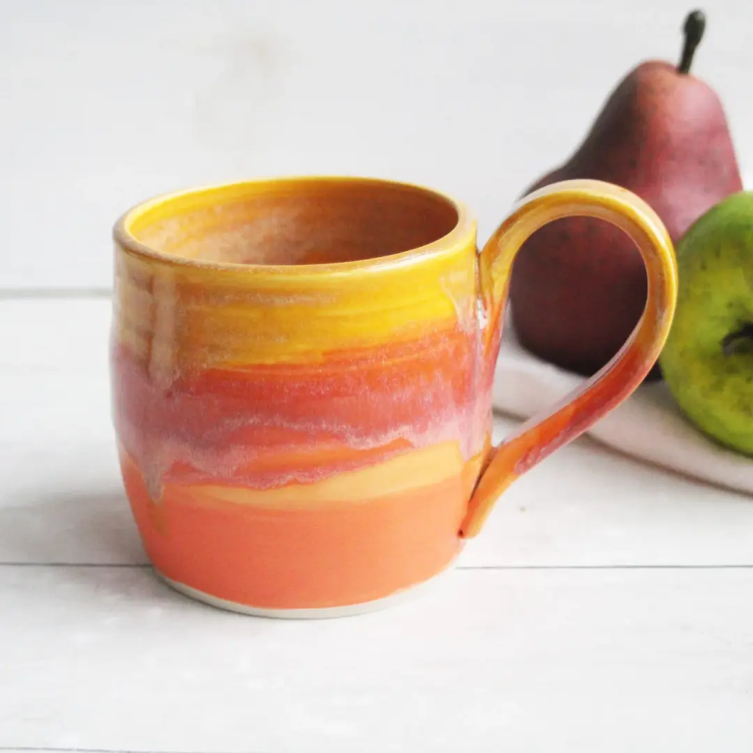 Orange Sunset Handmade Pottery Mug, 14 Ounce, Made in USA