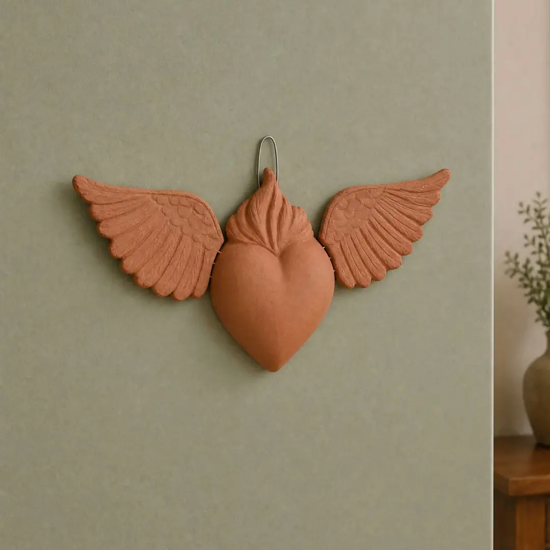 Sacred Heart Angel Wings Clay Wall Art