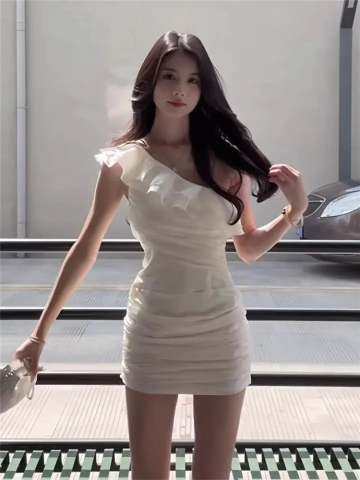 White ruffled dress women's summer slim fit hip skirt short skirt homecoming dress R3021