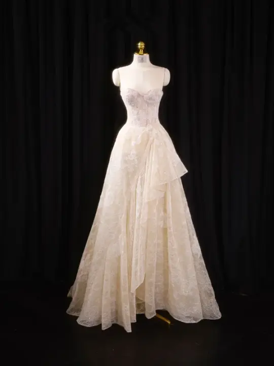 Light apricot strapless fitted long ball gown, bridal dress R8913