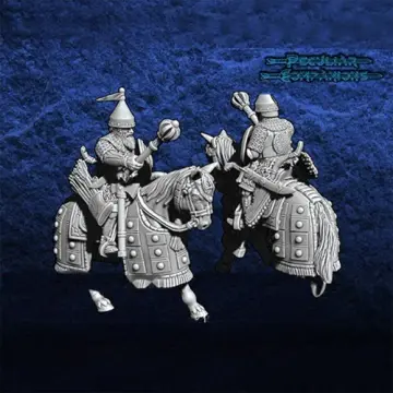 Unpainted 28mm 3D-printed boyar mounted commander in lamellar armor — tabletop miniatures for historical wargaming, D&D & Pathfinder