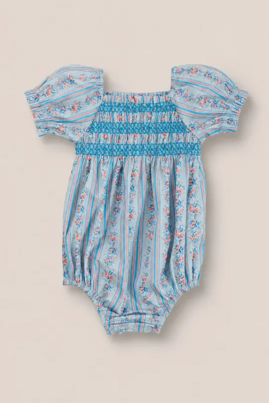 Baby Sunday Best Romper in Rosette Linear Stripe