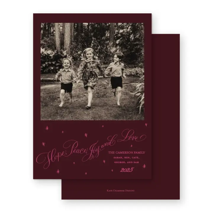 Claret and Pink "Hope, Peace, Joy, Love" Holiday Card