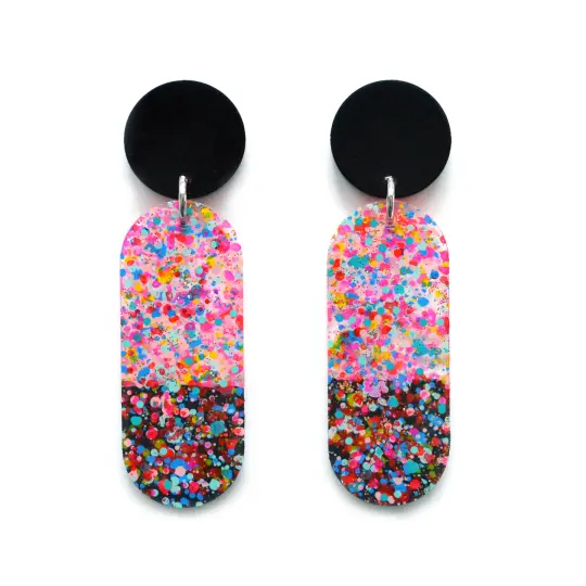 Confetti Modern Oval Drop Dangle Earrings, Laser Cut and Resin Jewelry